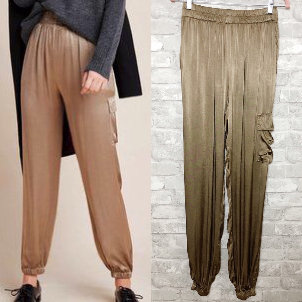 Tina + Jo Gold Baker Satin Cargo Joggers Small